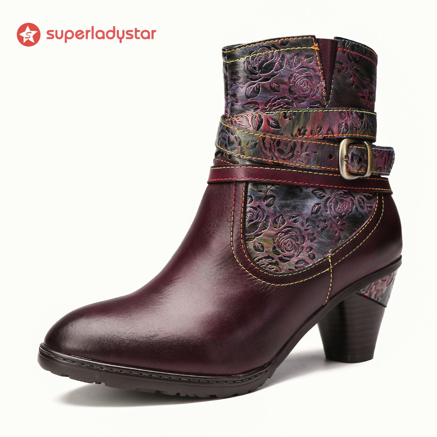 Botas de tornozelo em relevo floral feitas à mão