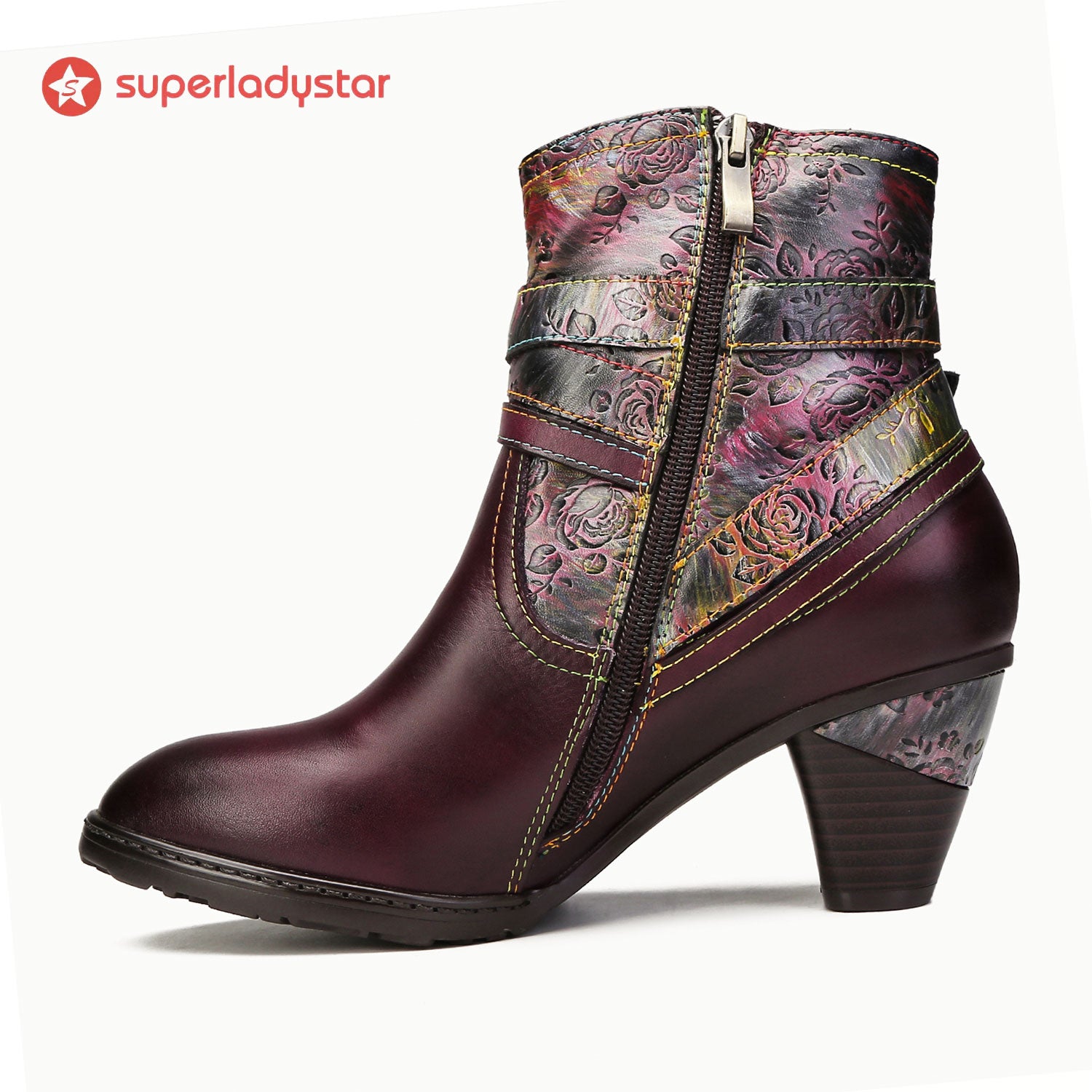 Botas de tornozelo em relevo floral feitas à mão