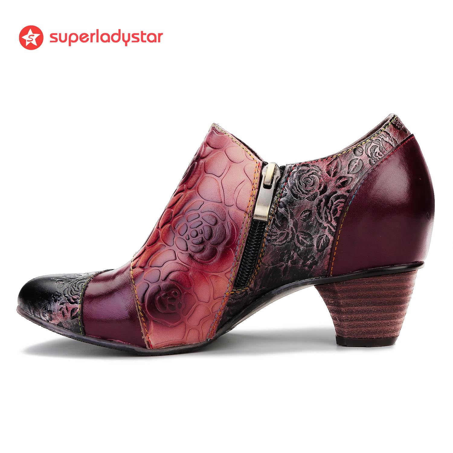 Hand Embossed Leather Low Heel Shoes