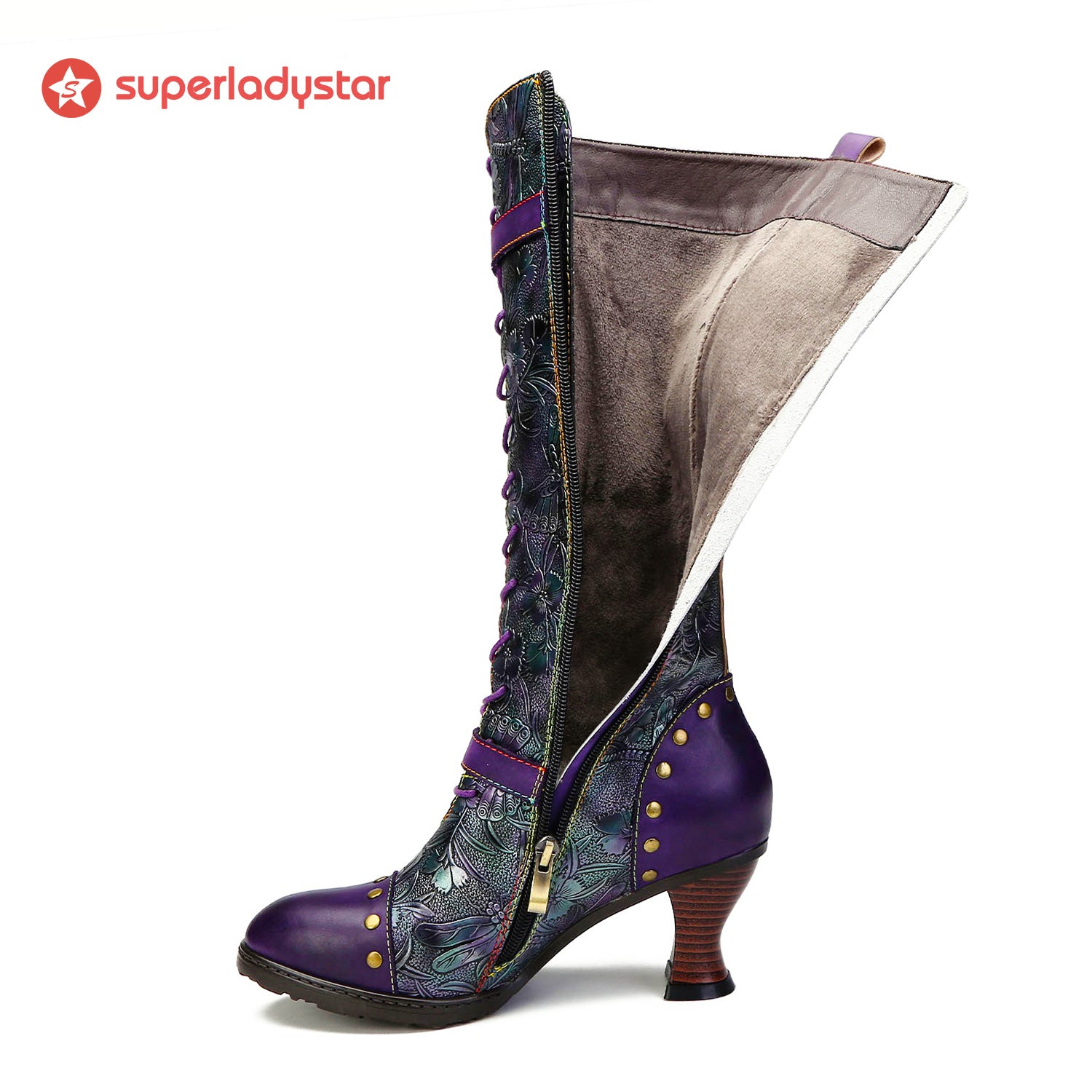 Warm Embossed Real Leather Dragonfly Boots