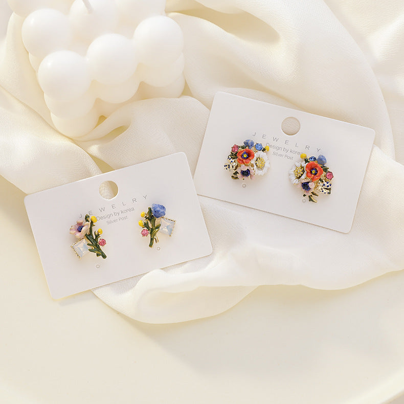 Fashionable Enamel Floral Earrings