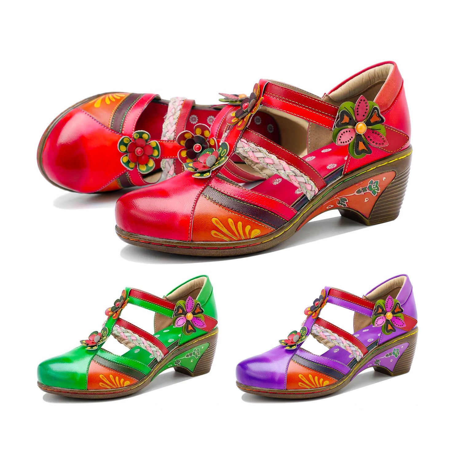 Bohemian Leather Printing Stitching Non-slip Breathable Sandals