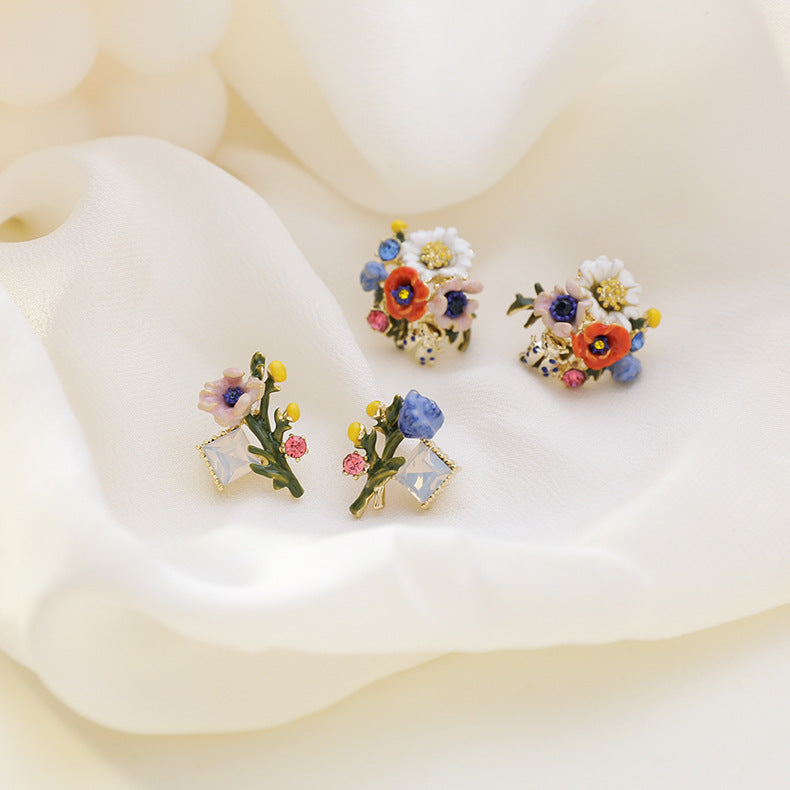 Fashionable Enamel Floral Earrings