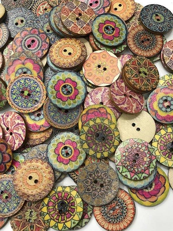 Environ 100 pcs de boutons de couture ronds en bois multicolores pour décoration artisanale de bricolage