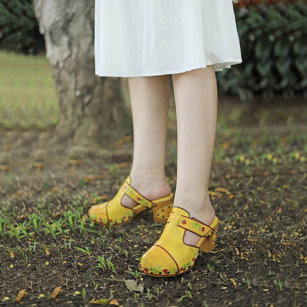 Vintage Handmade Round Toe Floral Sandals