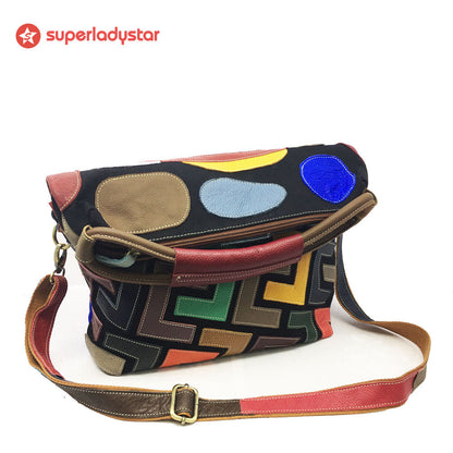 Retro Casual Leather Color Patchwork Handbag