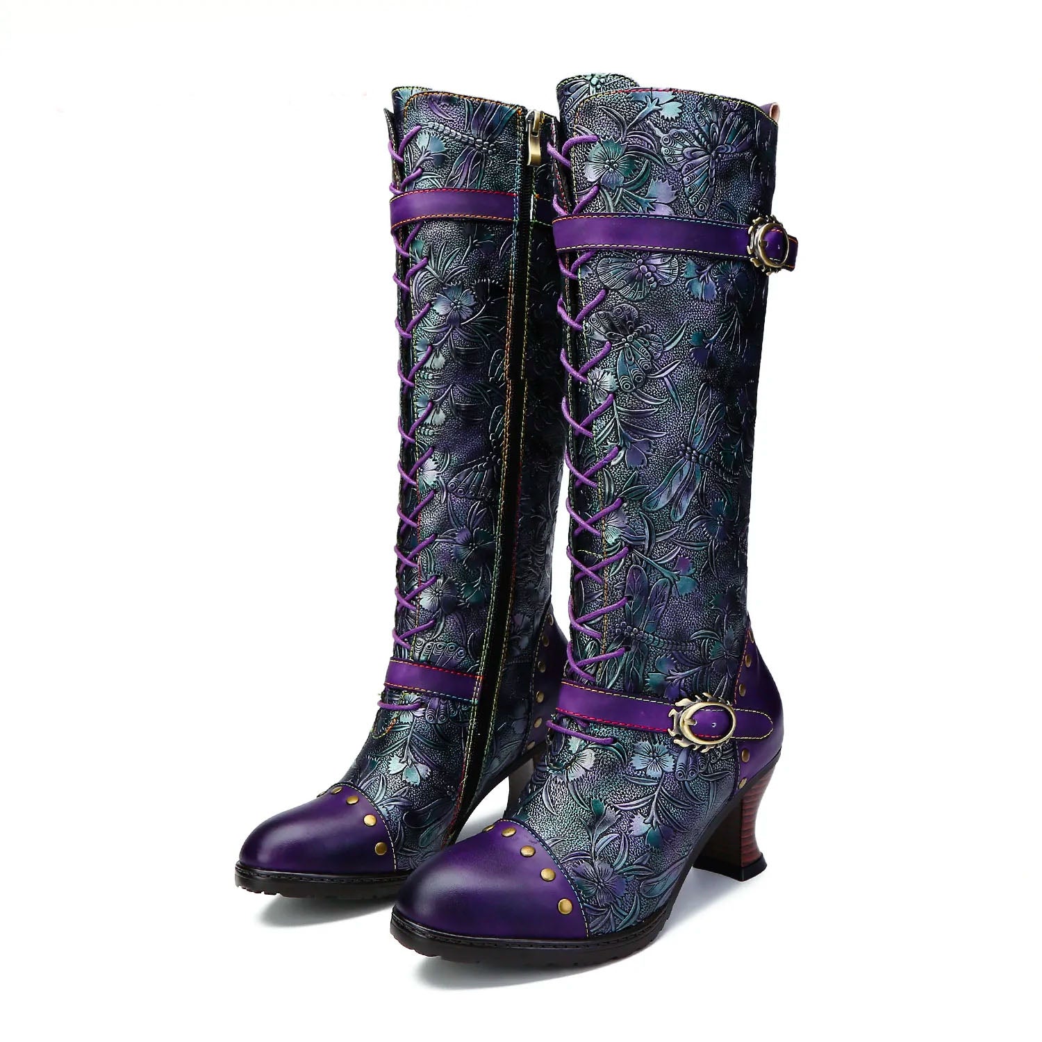 Warm Embossed Real Leather Dragonfly Boots