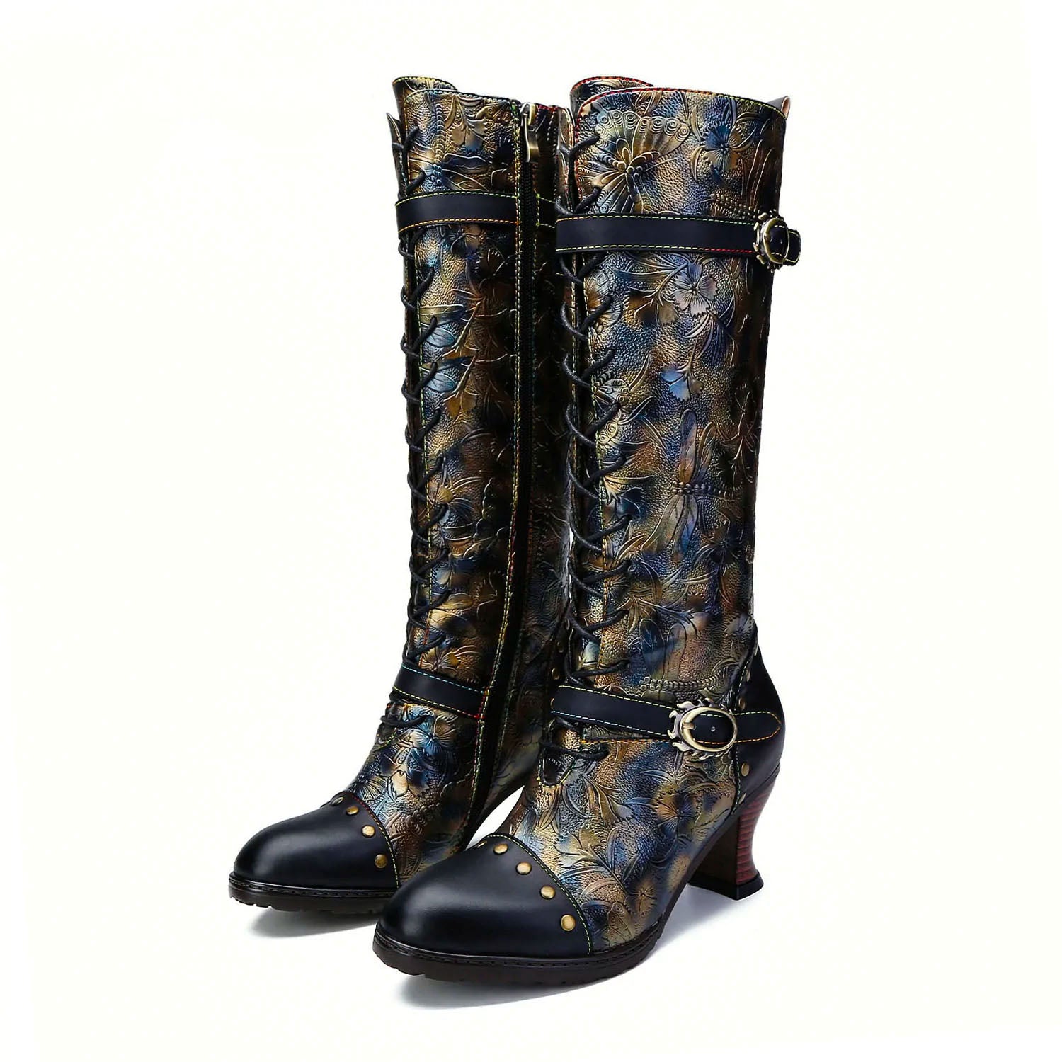 Warm Embossed Real Leather Dragonfly Boots