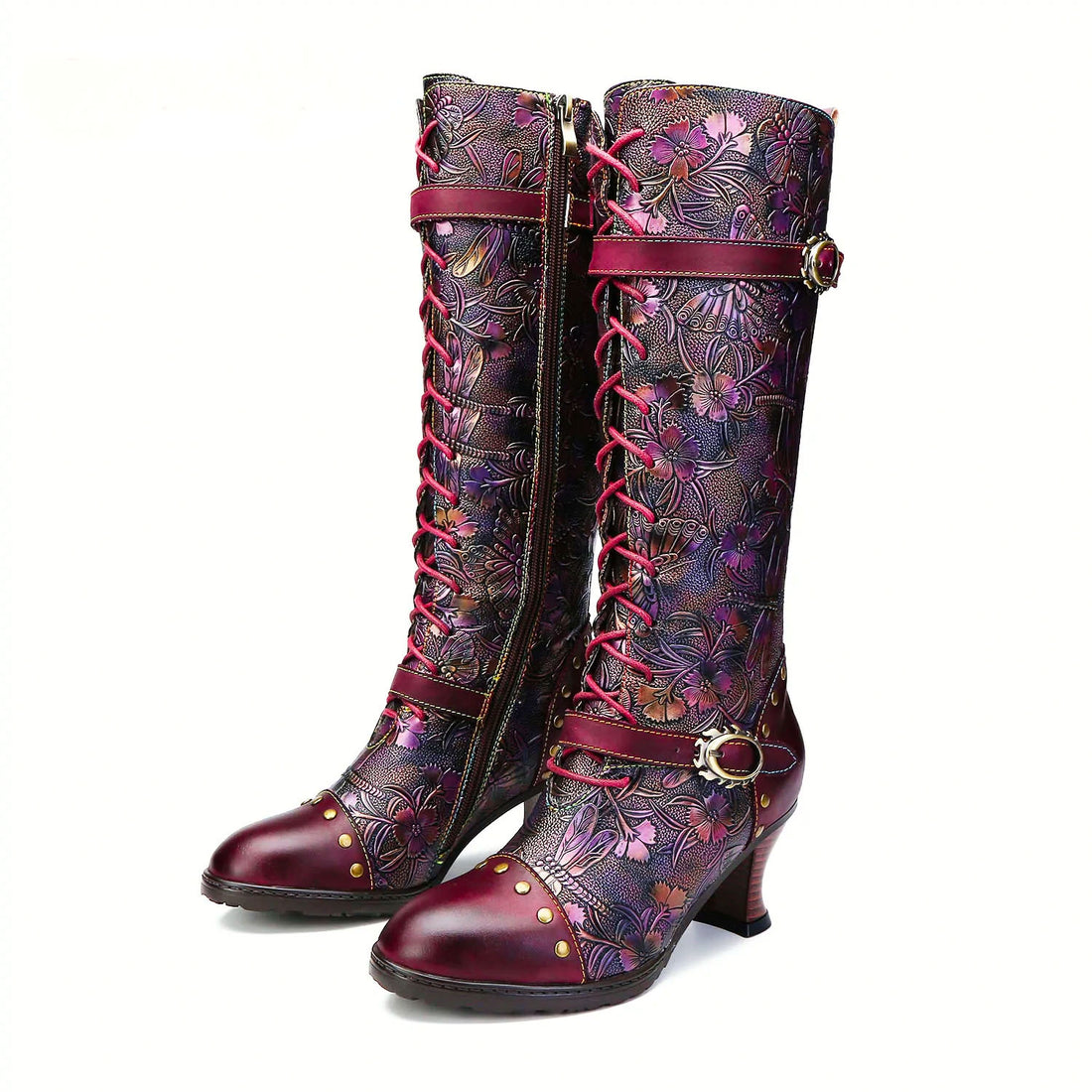 Warm Embossed Real Leather Dragonfly Boots