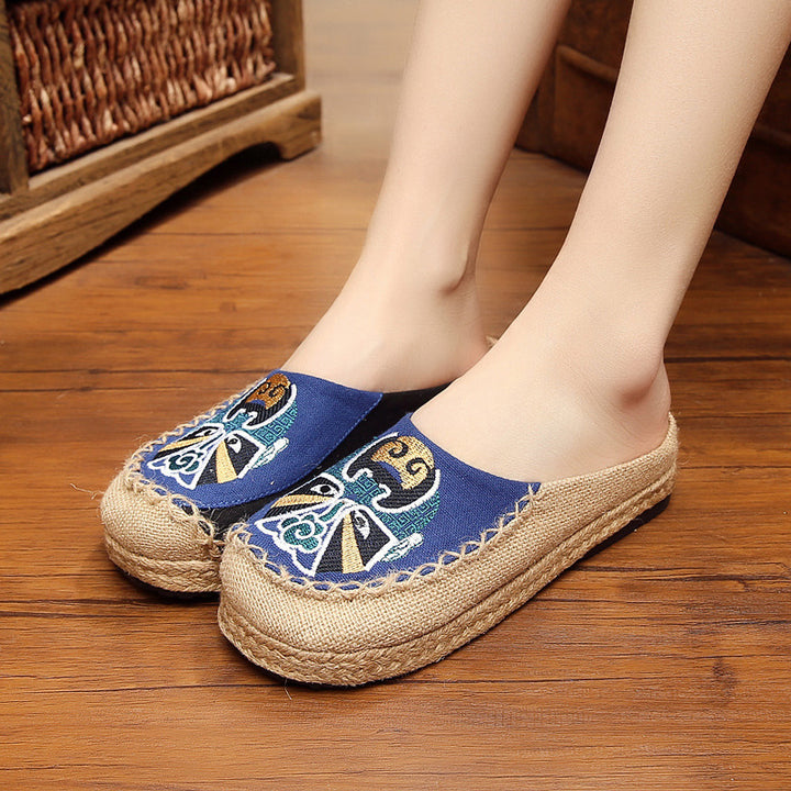 Embroidered Big Toe Shoes Linen Handmade Shoes