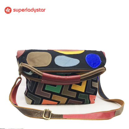 Retro Casual Leather Color Patchwork Handbag