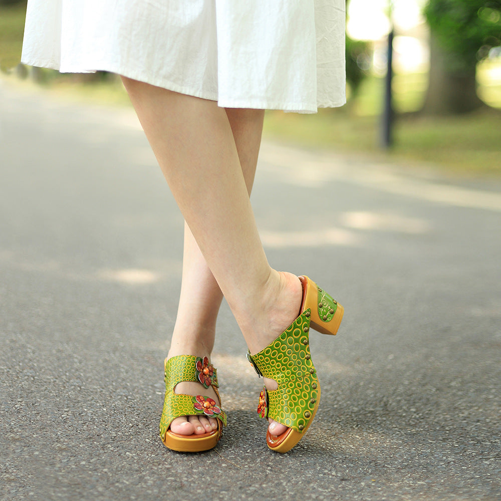 Vintage Handmade Fish Mouth Floral Sandals