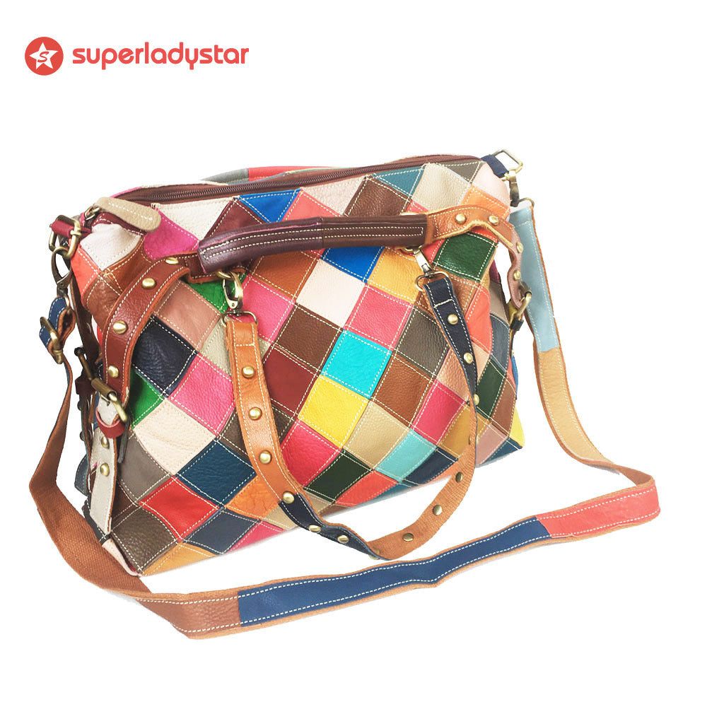 Retro Cowhide Color-block Fashion Cross-body Bag