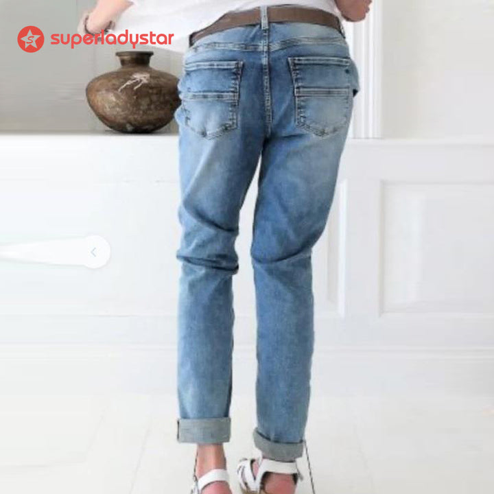 Beaded Fashion Breasted Straight Leg Jeans