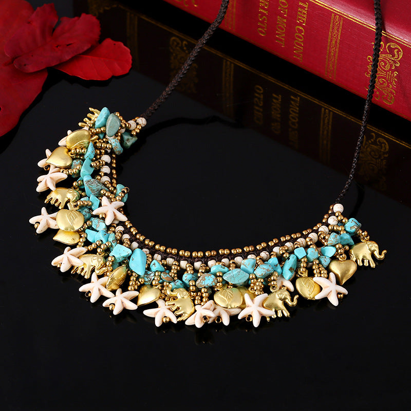 Collier star-étoile turquoise bohème