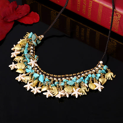 Collier star-étoile turquoise bohème