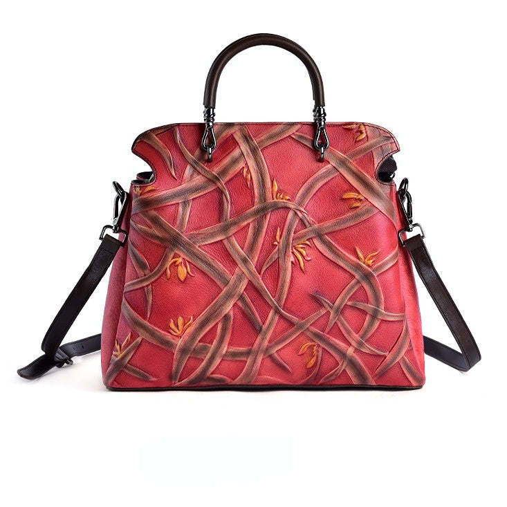 Hand-crafted Embossed Genuine Leather Crossbody Tote