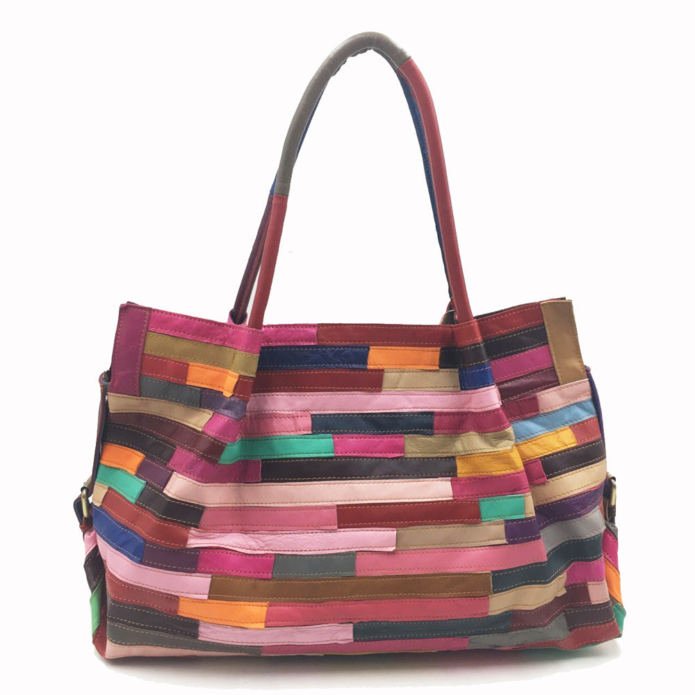 Tote di colore a strisce di pecora vintage patchwork