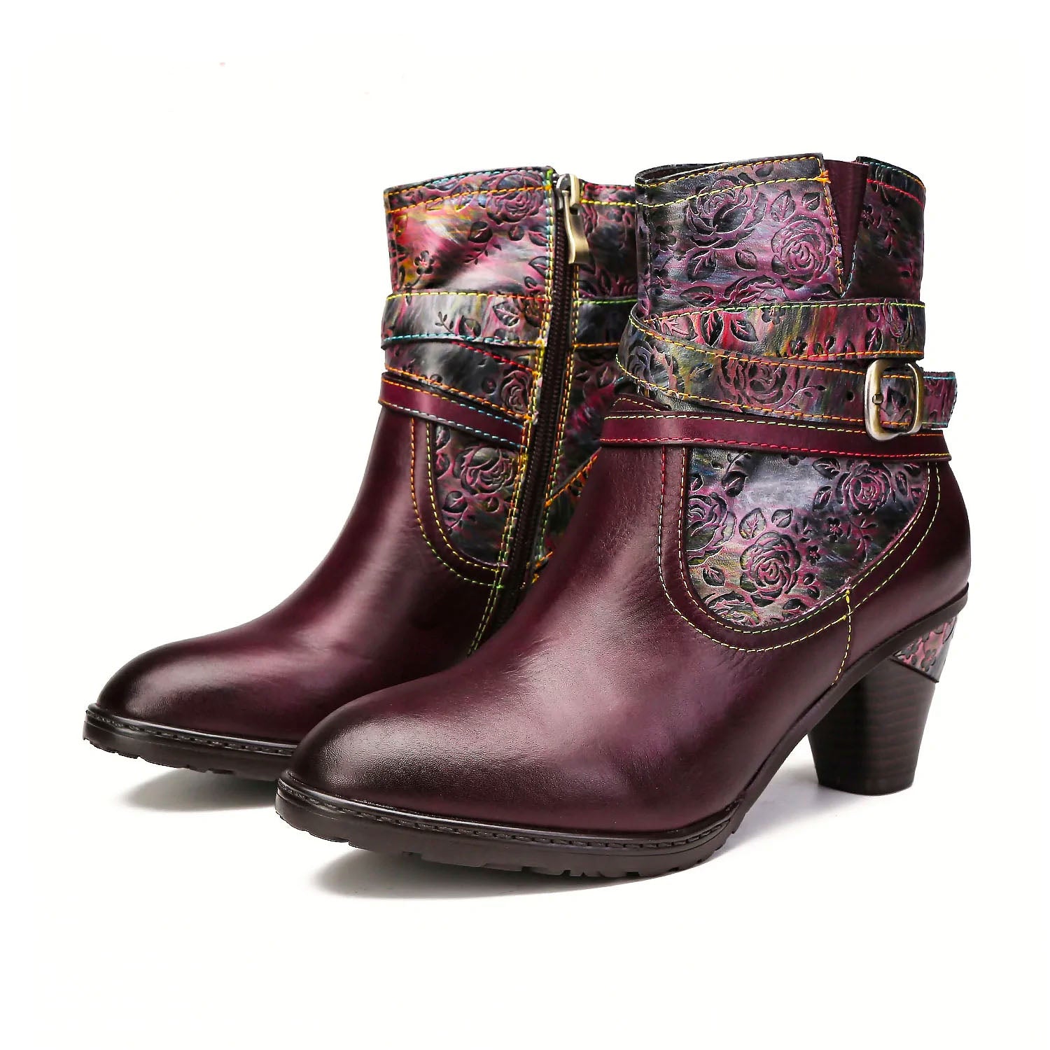 Handmade Floral Embossed Ankle Boots – superladystar