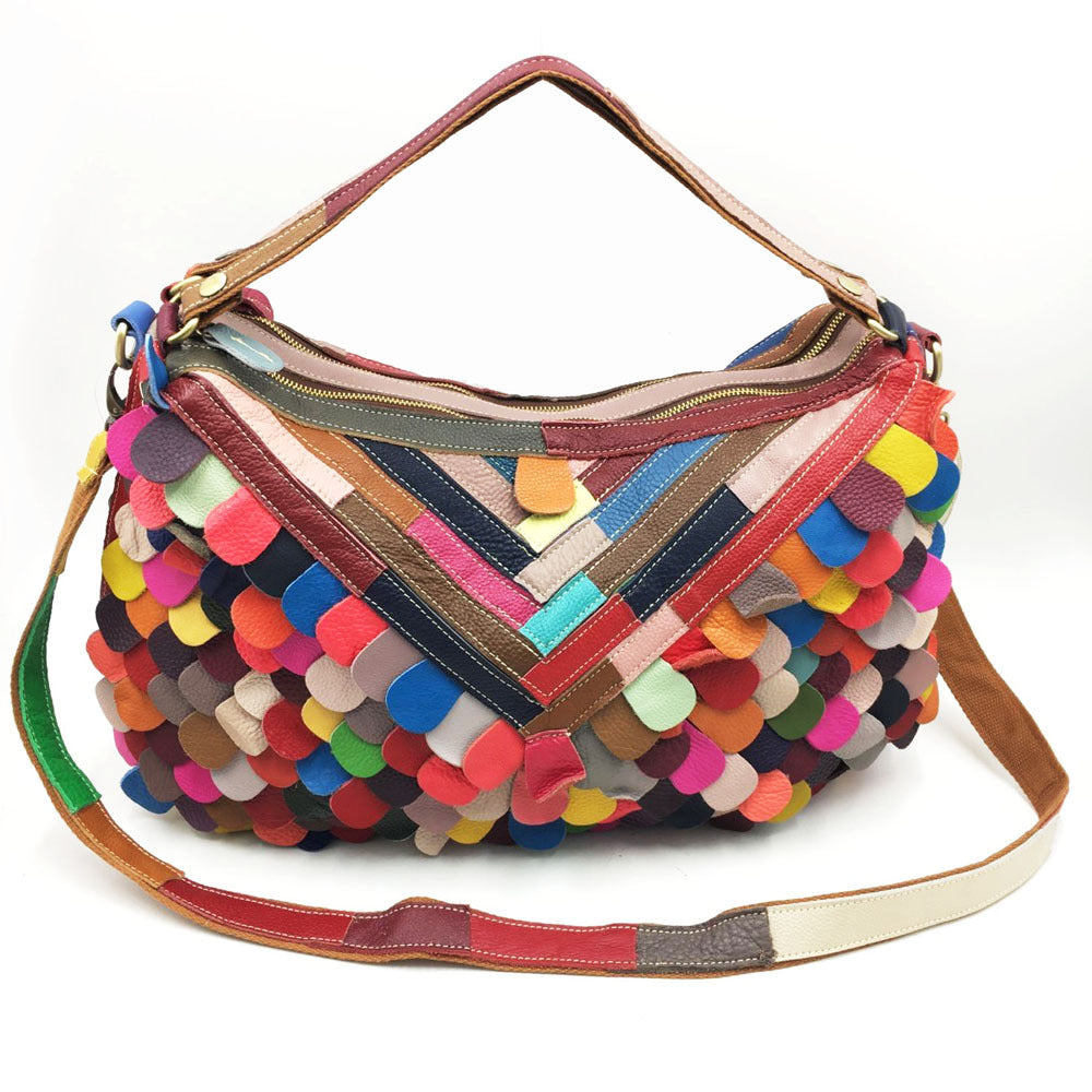 Stylish Leather Multi-color Fringed Bag