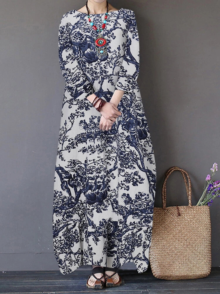 Casual Long Sleeve Vintage Women Sundress