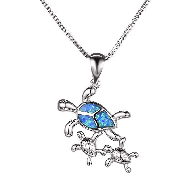 Turtle Family Blue Opal Necklace