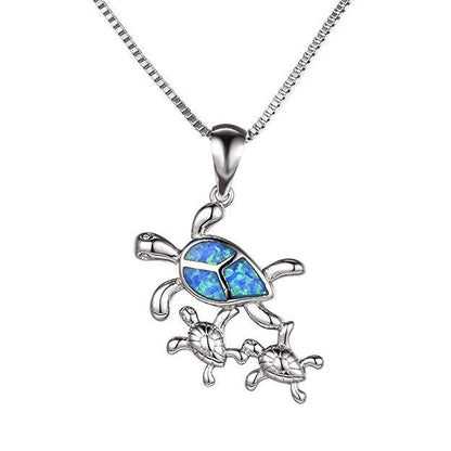 Turtle Family Blue Opal Necklace