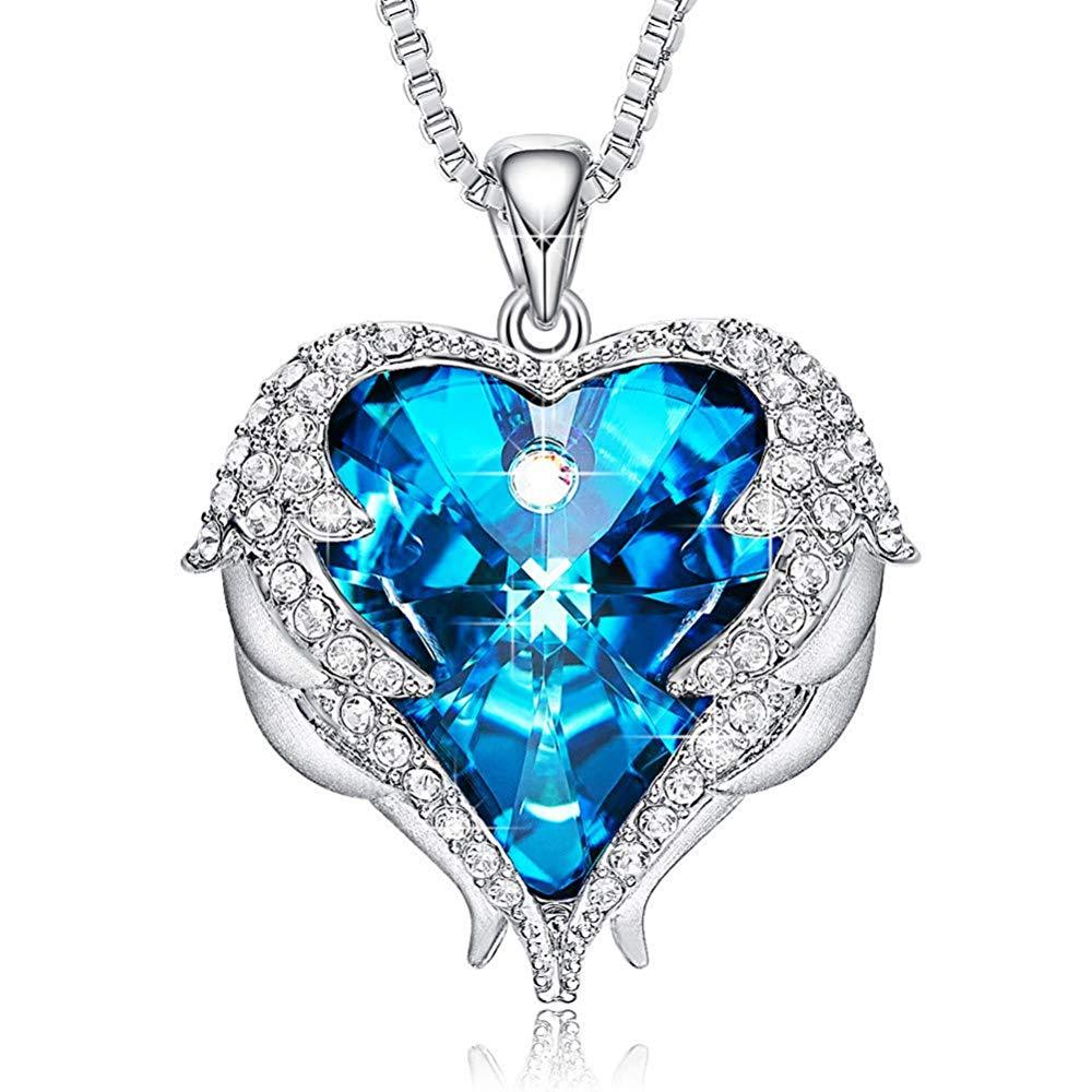 Blue Heart &amp; Wing Necklace