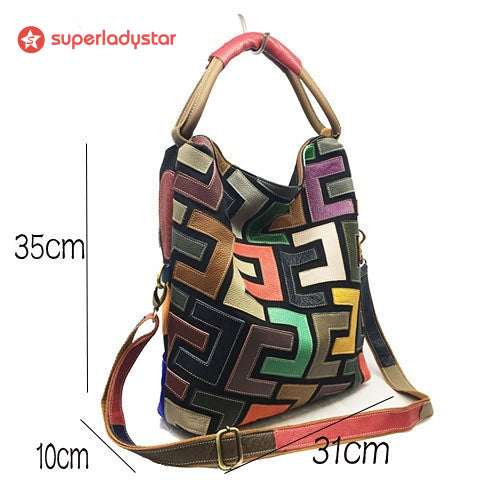 Retro Casual Leather Color Patchwork Handbag