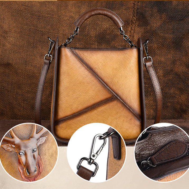 Retro Moose Head Leather Tote Cross-body Bag