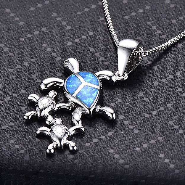 Turtle Family Blue Opal Necklace