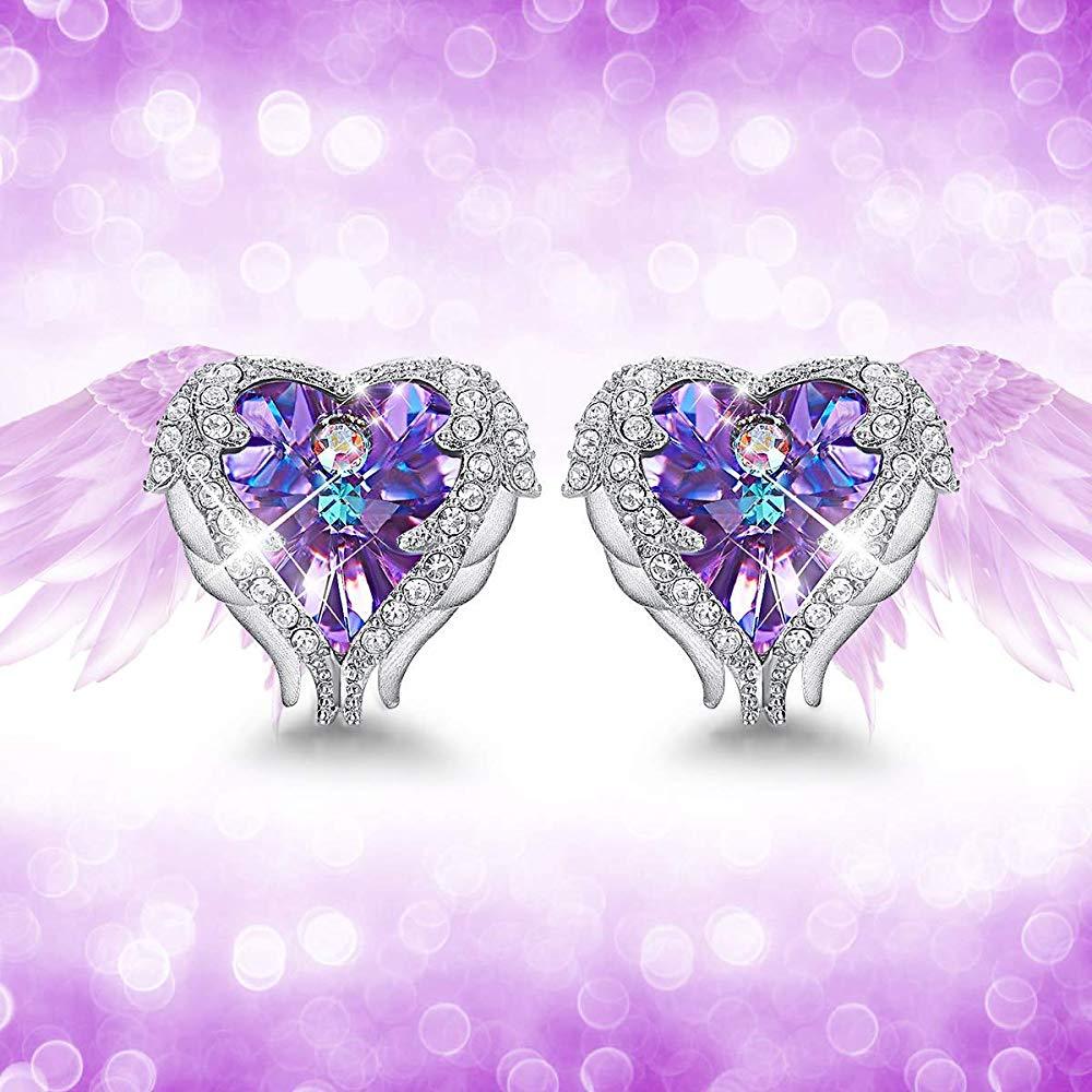 Purple Heart & Wing Earrings