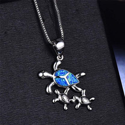 Turtle Family Blue Opal Necklace