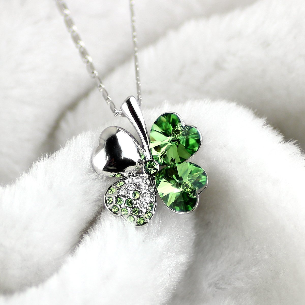 Green Four Heart Clover Necklace