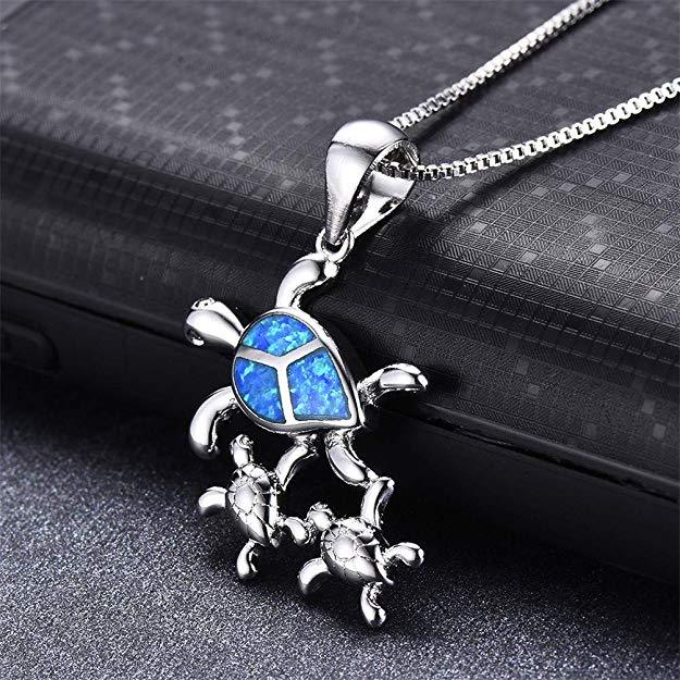 Turtle Family Blue Opal Necklace