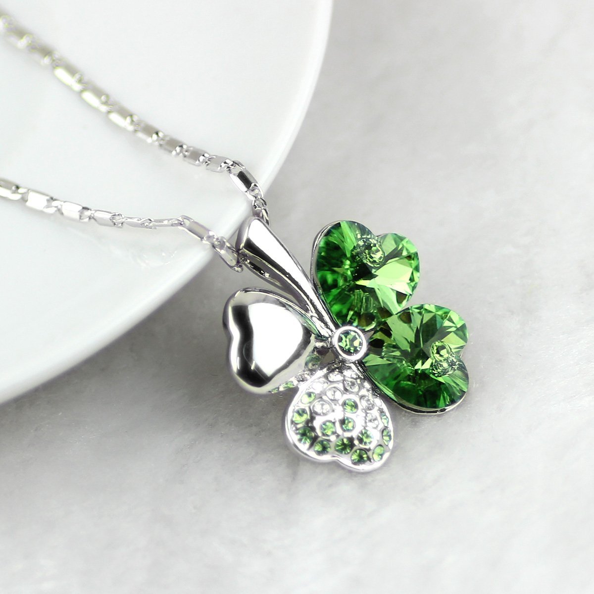 Green Four Heart Clover Necklace