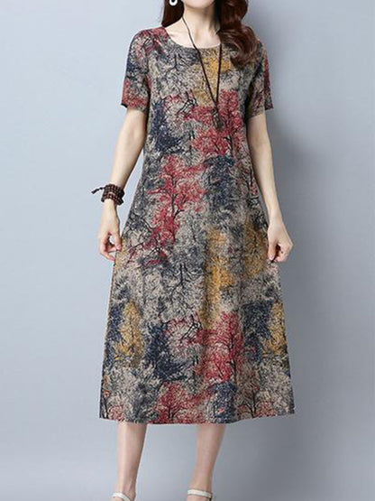 Robes vintage à manches courtes à imprimé floral