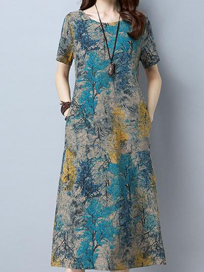 Robes vintage à manches courtes à imprimé floral