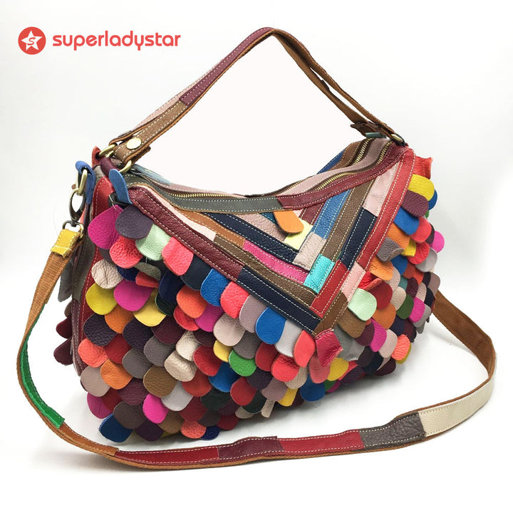 Stylish Leather Multi-color Fringed Bag