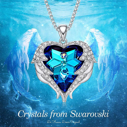 Blue Heart &amp; Wing Necklace