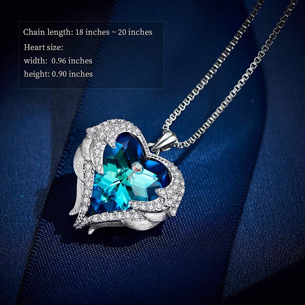 Blue Heart &amp; Wing Necklace