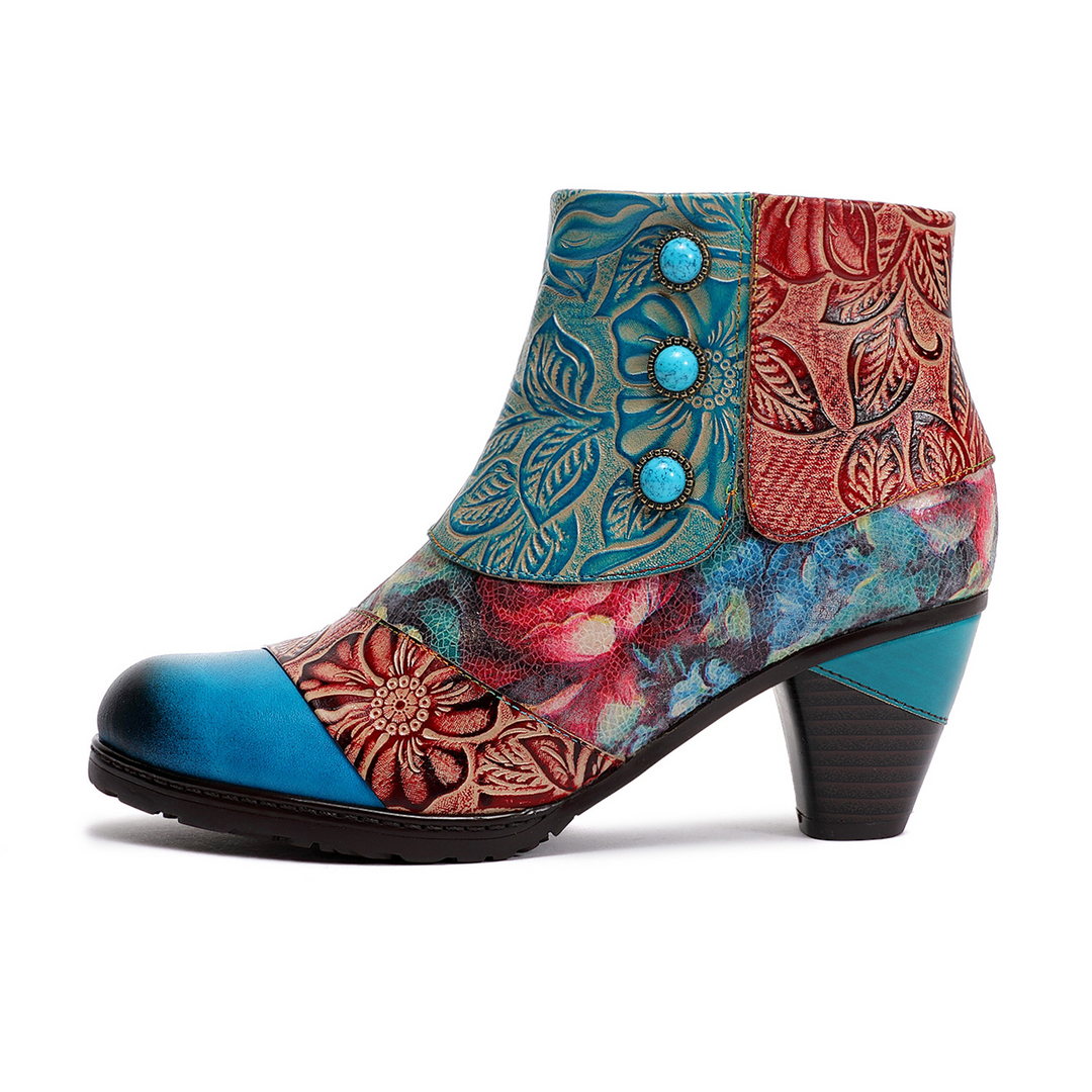 Vintage Handmade Floral Stitching Ankle Boots