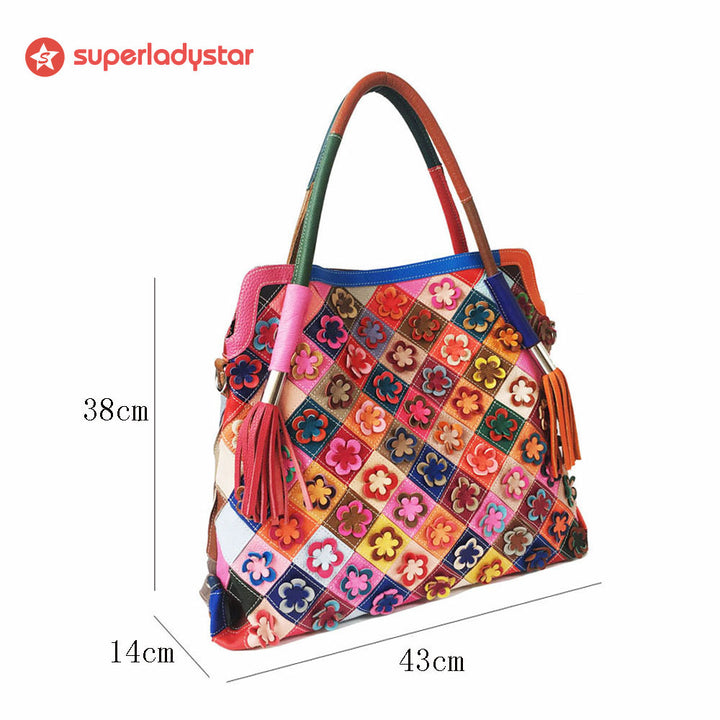 Fashion Leather Flower Color Block Bag