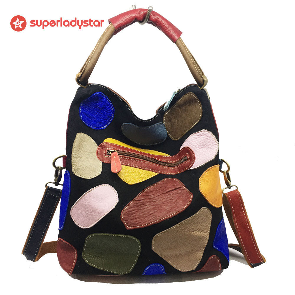 Retro Casual Leather Color Patchwork Handbag