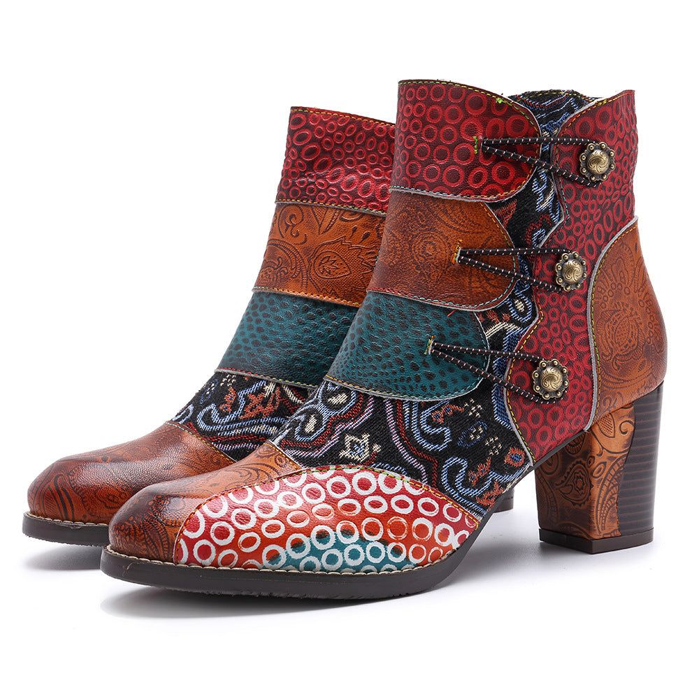 Handmade Leather Stitching Jacquard Craft Boots