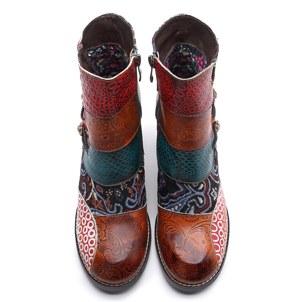 Handmade Leather Stitching Jacquard Craft Boots