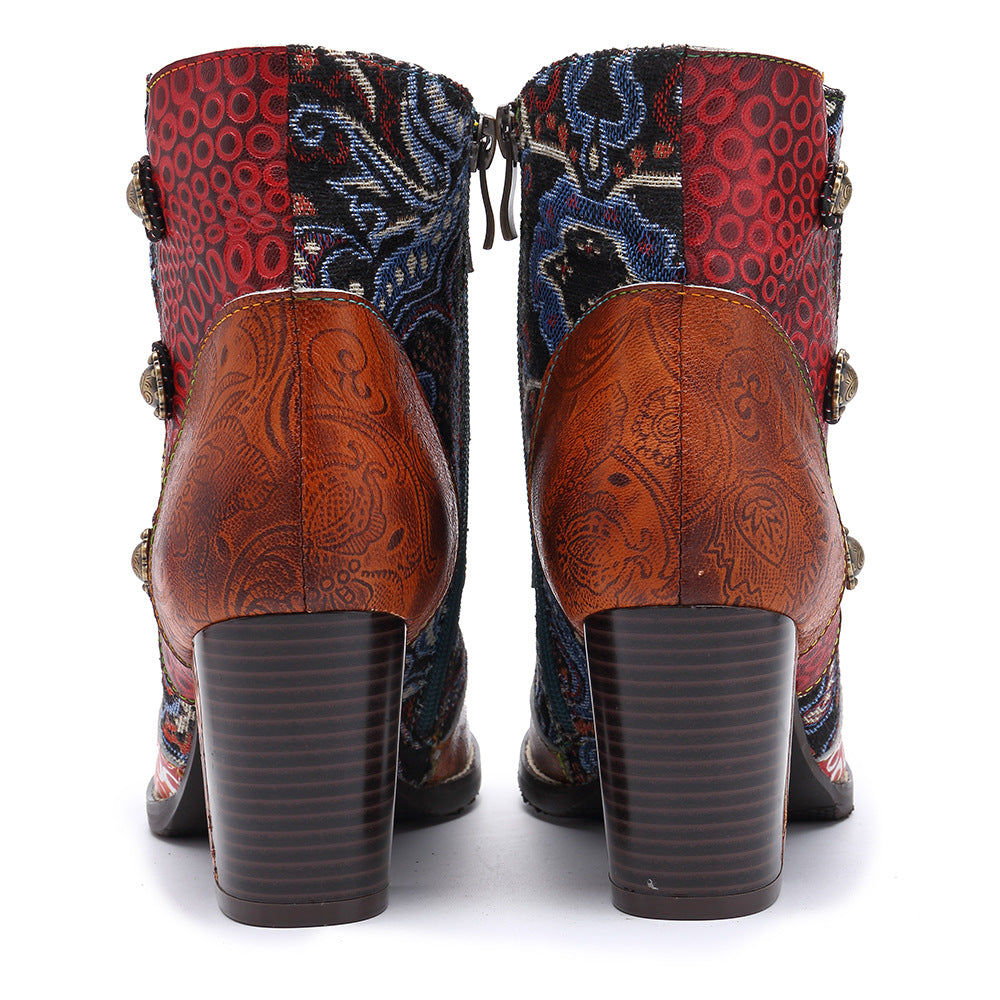 Handmade Leather Stitching Jacquard Craft Boots