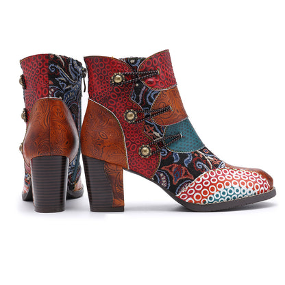 Handmade Leather Stitching Jacquard Craft Boots