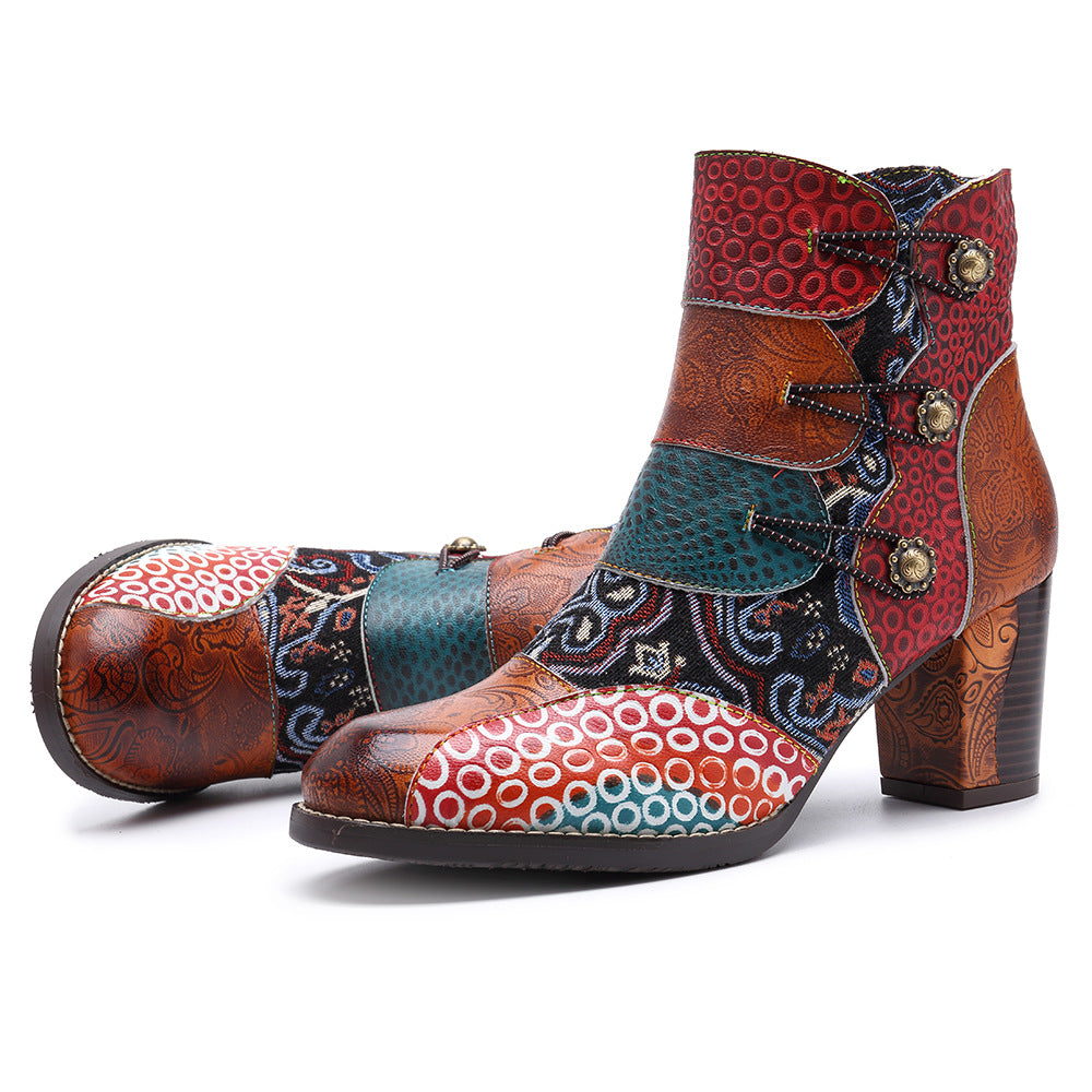 Handmade Leather Stitching Jacquard Craft Boots