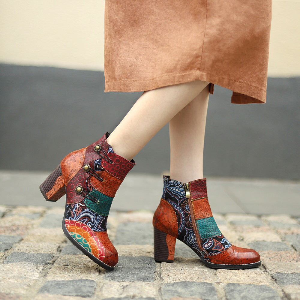 Handmade Leather Stitching Jacquard Craft Boots